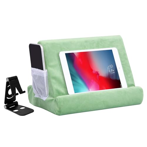 2pcs Multi-Angle Tablet Holder Cushion Stand with Net Pocket & Black Color Phone Stands Upgraded Tablet Pad Support for Phone,Pad,Books (LightGreen) - color: Green