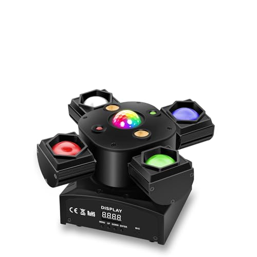 Moving Head Lights,100W 4 in 1 RGBW Moving Head DJ Light with Disco Ball Lighting Effects,4 Arms Stage Moving Head Lights Sound Activated DMX512 DJ Stage Light for DJ Wedding Party Disco Club