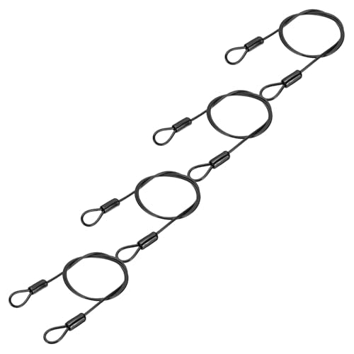 PATIKIL 3/16" Dia Vinyl Coated Stainless Steel Cable with Loops, 4 Pcs 4 ft (47") Flexible Wire Rope Security Chain Lanyard Lock for Outdoor Stage Lighting Luggage Lock, Black - color: Black, size: 3/16"x4 ft
