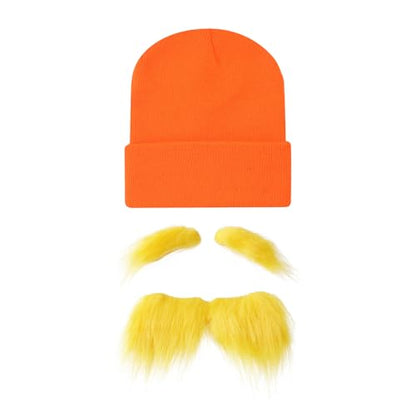 NUMJAW Yellow Mustache Costume Adhesive Mustache Eyebrows The Yellow Hat Monster Costume Fake Mustache Eyebrows Cosplay Costume Accessories Funny Party Favors Book Week Costume Accessories