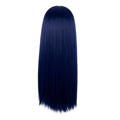 MapofBeauty 24 Inch Long Straight Flat Bangs Party Cosplay Wig, Dark Blue | 60 cm Synthetic Hair Wig, Heat Resistant, Women - color: Midnight Blue