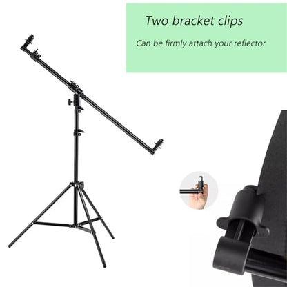 Extendable Reflector Holder Arm with 78.7"/2m Tripod Light Stand, Photo Telescopic 25.5" to 47.2" Boom Arm 360° Swivel Reflector Bracket for Product Portrait Studio Outdoor Photography - style: Reflector Holder w/Stand