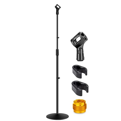 GLEAM Microphone Stand, Mic Stand Floor Detachable Boom Mic Arm Stands with Weighted Round Base, Height Adjustable from 34" to 60"