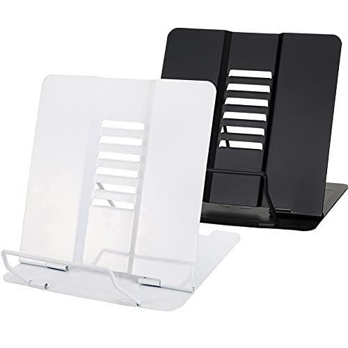 Dicunoy Set of 2 Metal Desk Book Stand, Adjustable Reading Rest Book Holder, Sturdy Bookstands for Recipes, Textbooks, Tablet, Music Books, Cookbook, Recipe, iPad, Magazine, Menu