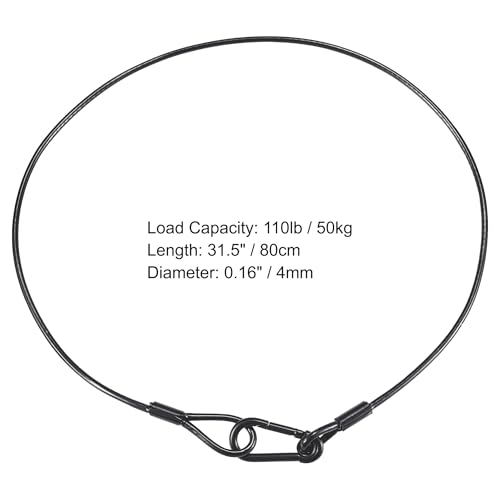 Safety Cables Black, 0.16in Dia. x 32in Long Lighting Safety Cable | 10 Pack, 110lb Load Duty, Diameter: 0.16 in (4 mm), Premium Stainless Steel DJ Stage Lights Safety Cables - size: 32" length 0.16" Dia.