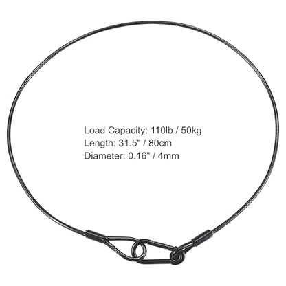 Safety Cables Black, 0.16in Dia. x 32in Long Lighting Safety Cable | 10 Pack, 110lb Load Duty, Diameter: 0.16 in (4 mm), Premium Stainless Steel DJ Stage Lights Safety Cables - size: 32" length 0.16" Dia.