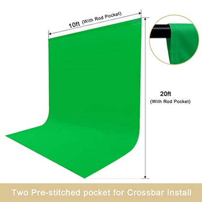 10X20ft Large Green Screen Backdrop for Photography, LCUIRC Two Rod Pocket Chromakey Collapsible Green Polyester Curtain with 4 Clamps for Photography, Zoom Meeting and Game Live Steaming - color: 10x20ft Green