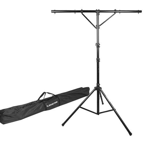 Sound Town DJ Lighting Stand, Height Adjustable, 12 ft Tall, with T-Bar and Tripod Base (STLS-T12) - color: Black, size: 12ft