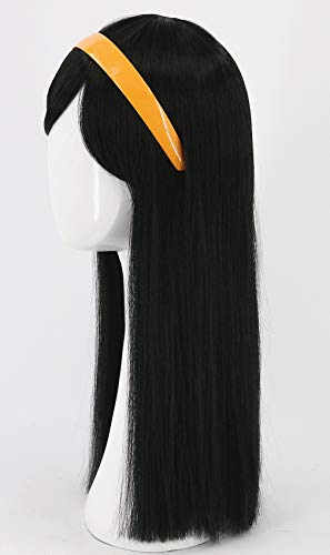 Topcosplay Girls Kids Wigs Black Long Straight Cosplay Halloween Costumes Party Wig with Headband(1849) - color: Black Straight