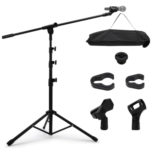 Mic Stand Compatible with RØDE NT1, Adjustable Tripod Boom Floor Stand | Carbon steel and ABS support singing, podcasts and recording, with mic clips and a carrying bag for portable setups.