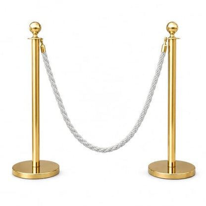 Gold Crown Top Decorative Rope Safety Queue Stanchion Barrier in 3 pcs Set, VIP Crowd Control (72" Pearl White Braided) - color: 72" Pearl White Braided