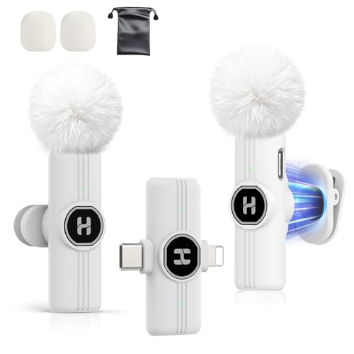 HEHOTTC Mini Wireless Lavalier Microphone for iPhone, iPad, Android Phone - 2in1 Microfono Lapel Bluetooth Mic for Recording, Clip on Omni Lav Mic for Video Recording, Tiktok, YouTube, Vlog - color: White, size: Without Charging Case