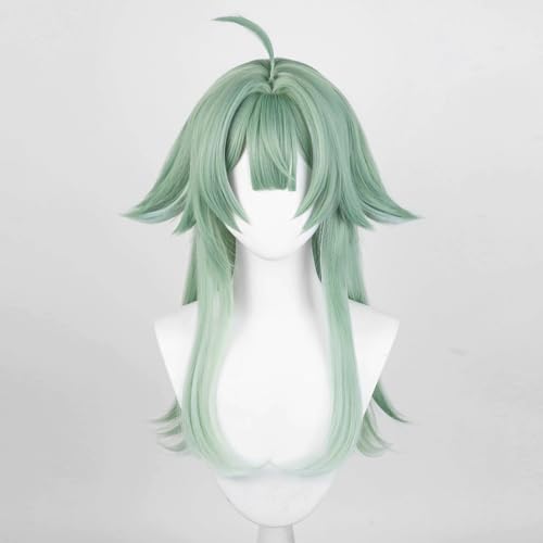 Anime Green Long Wigs with Bangs Women flipped out Wig Jellyfish-Head Adult COS Game Huo Fox Cosplay Wigs Halloween,Christmas,Comic con,Game Show,Party - color: Green white