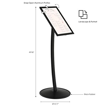 M&T Displays Simplistic Curved Menu Board Black Pedestal Sign Holder Floor Standing Aluminum Front Loading Easy Open Poster Advertisement Sign Holder for Restaurant Cafe Hotel (Black, 11x17 inch) - size: 11x17 inch