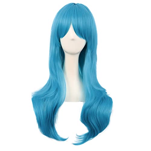 MapofBeauty 28 Inch Long Curly Hair Costume Cosplay Wig, Cyan Blue | 70 cm Wig, Women, Side Bangs, Fashion - color: Cyan Blue