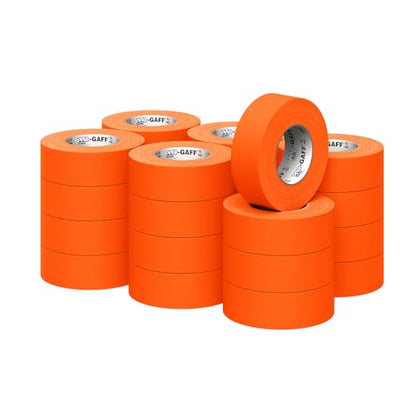 2" Pro Gaff Gaffers Tape 50 yards length fluorescent orange matte. Premium Heavy-Duty Gaffers Tape trusted by professional Gaffers. Made in the USA. Holds Tight, Easy to remove. (Pack of 24)