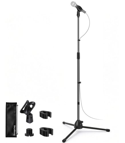 Microphone Stand Floor, Foldable Tripod Mic Stand with Adjustable Height, Detachable Metal Stand for Blue Yeti, HyperX QuadCast, Shure MV7, Includes 3/8" to 5/8" Adapter & Carry Bag - color: Mic Stand
