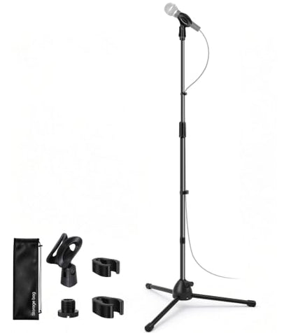 Microphone Stand Floor, Foldable Tripod Mic Stand with Adjustable Height, Detachable Metal Stand for Blue Yeti, HyperX QuadCast, Shure MV7, Includes 3/8" to 5/8" Adapter & Carry Bag - color: Mic Stand