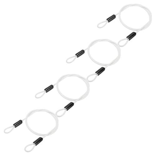 PATIKIL 3/16" Dia Vinyl Coated Stainless Steel Cable with Loops, 4 Pcs 4 ft (47") Flexible Wire Rope Security Chain Lanyard Lock for Outdoor Stage Lighting Luggage Lock, White - color: White, size: 3/16"x4 ft