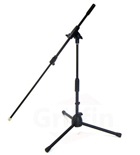 GRIFFIN 2 Pack Short Tripod Mic Stands (Low Profile-X Series) with Boom Arm & Telescoping Holder – For Kick Drum, Studio Recording & Guitar Amp Mic - size: 2 Pack