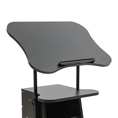 Mobile Laptop Podium,Height Adjustable Sit to Stand Desk with Tilting Desktop & Storage Cabinet,Modern Rolling Lectern Cart Laptop Desk,Podium Stand With Wheels for Office Classroom(with Sliding Door) - size: with Sliding Door