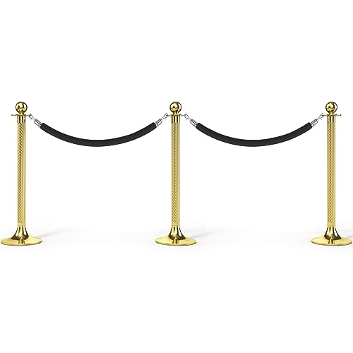 PATIKIL 5 Feet Black Velvet Stanchion Rope, 2 Pack Crowd Control Barrier Rope with Snap Hooks for Posts Stand Queue Divider of Hotel Theater, Silver - color: Black