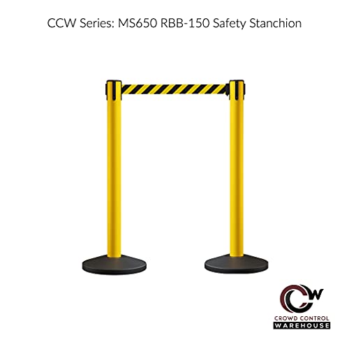 Crowd Control Warehouse RBB-150 Retractable Belt Barriers, 16 Ft, Set of 2 | CCW Series Stanchions with Red Authorized Access Only White-letter Belts, Yellow Steel Posts, Portable and Easy to Assemble