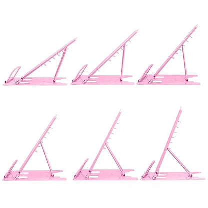 Honagu Small Book Stand Book Holder Metal Desk Book Stand for Reading Hands Free, Adjustable Cookbook Documents Holder, Portable Bookstand for Music Books, Textbook, Recipe, Tablet, Ipad (Pink) - color: Pink