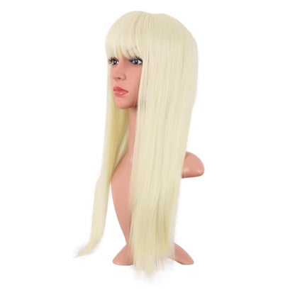 MapofBeauty 24 Inch Long Straight Flat Bangs Party Cosplay Wig,Light Blonde | 60 cm Synthetic Hair Wig, Heat Resistant, Women - color: Light Blonde