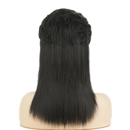 Black Mullet Wigs with Bangs for Women 80s Wigs Natural Looking Synthetic Shoulder Length Hair Cosplay Daily Wig (Black) - color: Natural Black