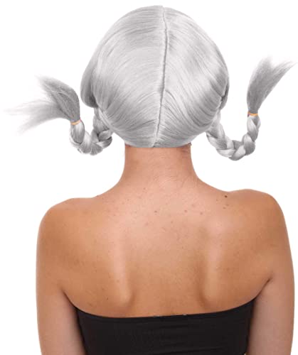 HPO Bavarian Double Braided Wig, Breathable Capless Cap, Premium Handcrafted Wig, Designed for comfort fit, flame retardent synthetic fiber (Grey) - color: Grey