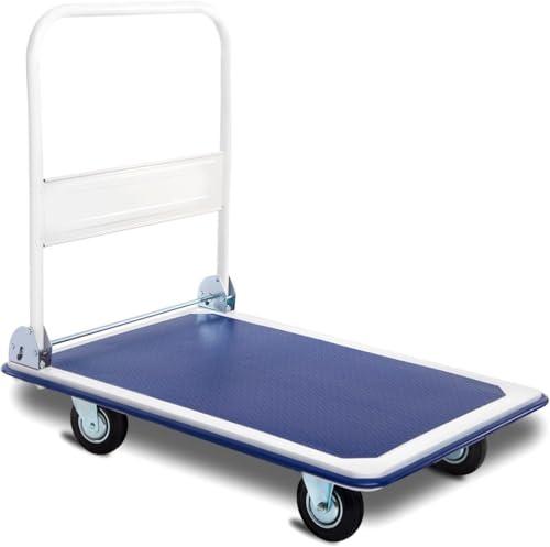 Goplus Folding Platform Cart 660 LBS Rolling Flatbed Cart Hand Platform Truck Push Dolly for Loading, Blue - style: Blue-660 LBS