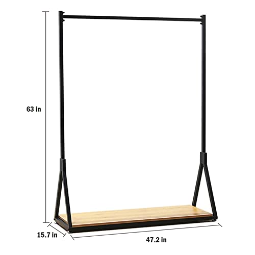 Modern Simple Heavy Duty Metal and Wood Rolling Clothing Garment Rack with Wheel,Creative Commercial Wedding Dress Display Shelf,Floor-Standing Clothes Hangers (Black with Wood, 47.2" L) - color: Black with Wood