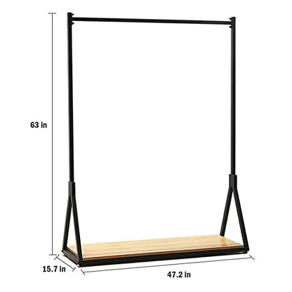 Modern Simple Heavy Duty Metal and Wood Rolling Clothing Garment Rack with Wheel,Creative Commercial Wedding Dress Display Shelf,Floor-Standing Clothes Hangers (Black with Wood, 47.2" L) - color: Black with Wood
