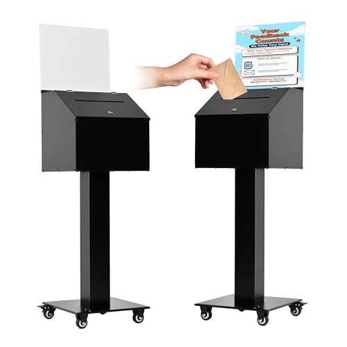 lesolar Suggestion Box with Stand, Floor Standing Offering Box with Wheels | Heavy Duty Metal Ballot Collection Box, Donation Box with Sign Holder, Ballot Box with Slot & Lock for Voting Charity Church