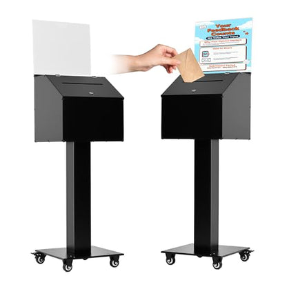 lesolar Suggestion Box with Stand, Floor Standing Offering Box with Wheels | Heavy Duty Metal Ballot Collection Box, Donation Box with Sign Holder, Ballot Box with Slot & Lock for Voting Charity Church
