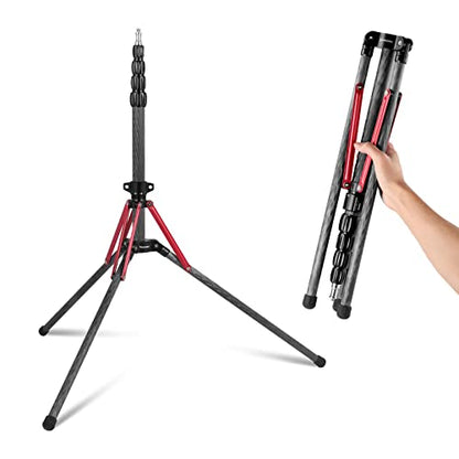 NEEWER Light Stand Carbon Fiber with 180° Reversible Legs, 1/4" to 3/8" Screw Adapter and Bag, 86.5"/220cm Portable Travel Tripod Stand for Outdoor Photography Speedlite Strobe Softbox, ST210R - style: ST210R