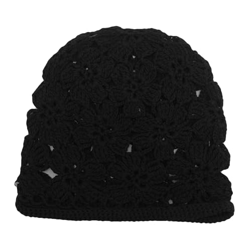 ZLYC Women Cotton Crochet Slouchy Beanie Hat Handmade Knit Summer Skull Cap | Lightweight breathable,boho casual chic look,travel photos festival party,café commute daily wear,beach concert gathering - color: Crochet Black