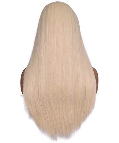 morvally Women's 26 inches Long Straight Blonde Synthetic Resistant Hair Wigs with Bangs Natural Looking Wig for Women Halloween Cosplay (Blonde) - color: Blonde