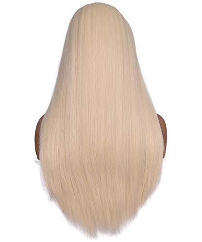 morvally Women's 26 inches Long Straight Blonde Synthetic Resistant Hair Wigs with Bangs Natural Looking Wig for Women Halloween Cosplay (Blonde) - color: Blonde