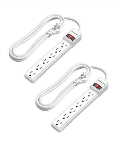 DEWENWILS 2-Pack 6FT Power Strip Surge Protector with 6-Outlet | Low Profile Flat Plug, 15 Amp Circuit Breaker, 500 Joules, Wall Mount for Office, Living Room, Bedroom, White - style: White 2 Pack