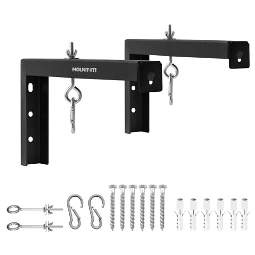 Mount-It! Projector Screen Wall Mount L-Brackets - Extra Large Wall and Ceiling Hanging Bracket for Home Projector and Movie Screens, 12 inch Mounting Hooks, 1 Pair, Black, 66 Lb Each Capacity - color: Black, size: 12 Inch