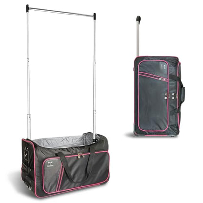 Travolution Dance Bag with Garment Rack, 24 Inch Rolling Duffel With Wheels, Ideal for Competitions & Travel, Easy-assembly Lightweight Aluminum Clothes Rack, Wheeled Upright Luggage, Black/Pink - color: Pink 24"