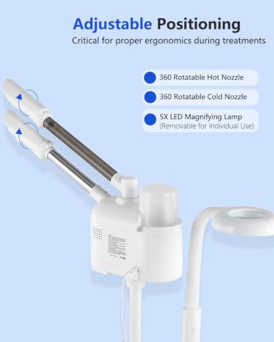 Artist hand Professional Facial Steamer with 5X LED Magnifying Lamp 3 in 1 | Hot and Cold Facial Steamer Professional Facial Machine, Esthetician Steamer for Facial Fast Heating Beauty Salon Spa Home - size: White Hot & Cold & Magnifire Lamp