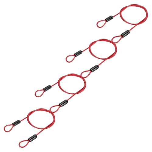 PATIKIL 3/16" Dia Vinyl Coated Stainless Steel Cable with Loops, 4 Pcs 4 ft (47") Flexible Wire Rope Security Chain Lanyard Lock for Outdoor Stage Lighting Luggage Lock, Red - color: Red, size: 3/16"x4 ft