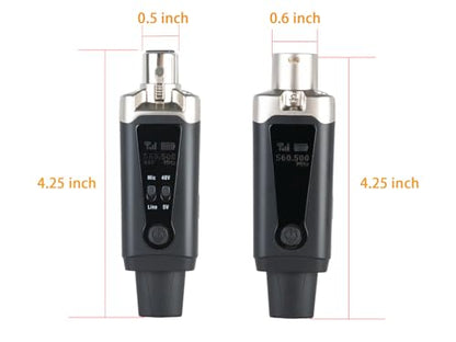 Wireless XLR Microphone Transmitter & Receiver, UHF Wireless Mic System, 16 Channels XLR Mic Adapter for Dynamic Microphone, Audio Mixer, Electric Guitar Bass, 48V Phantom Power, 250ft Range - size: UHF (1TX & 1RX)
