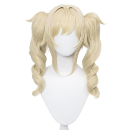 Blonde Double Curly Ponytail Cosplay Wig Heat Resistan Synthetic Fiber Hairs for Uniex Adult Halloween Christmas Cos Anime Party Replacement Wigs - color: Blonde Double Curly Ponytail