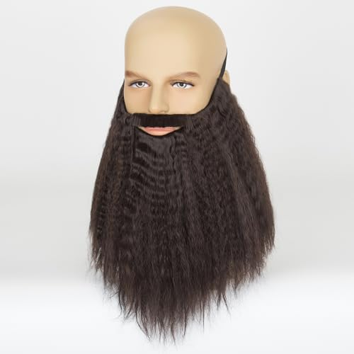 Yan Dream Long Synethetic Fake Beard Wizard Fake Beard and Mustache for Adult Cosplay Halloween Party - color: Brown