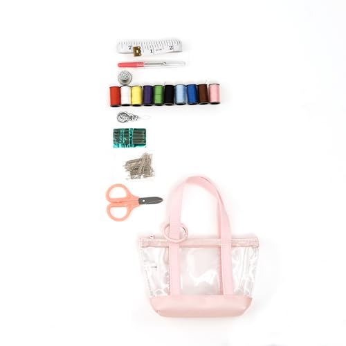 Everything Mary Travel Sewing Kit Organizer – Pink & Clear Mini Sewing Supplies Case for Adults & Kids – Compact Sewing Box with Clear PVC Body for On-the-Go Repairs
