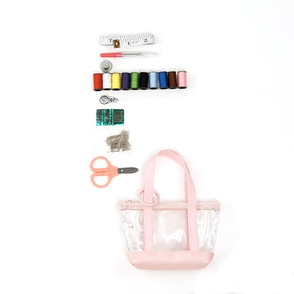 Everything Mary Travel Sewing Kit Organizer – Pink & Clear Mini Sewing Supplies Case for Adults & Kids – Compact Sewing Box with Clear PVC Body for On-the-Go Repairs